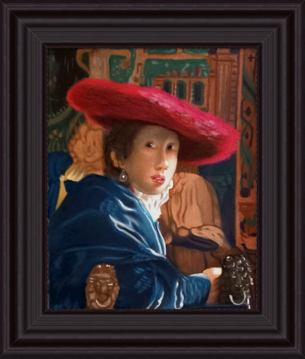 Johannes Vermeer: "Meisje met rode Hoed" (€ 675,=)  22 x 18 cm