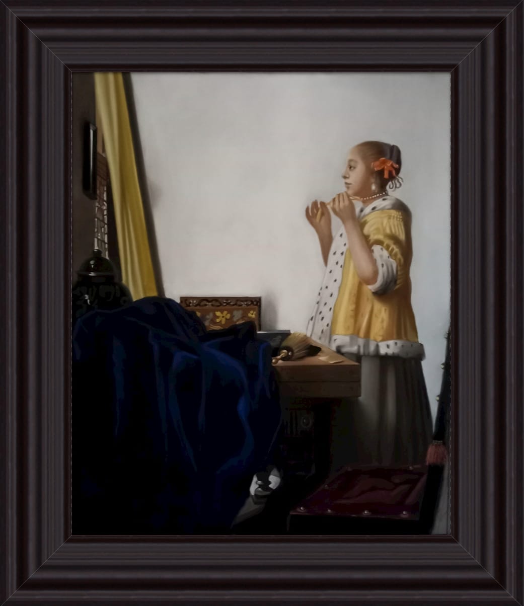 "Meisje met parelsnoer" Johannes Vermeer 1665, (€ 1100,=) 55 x 45 cm